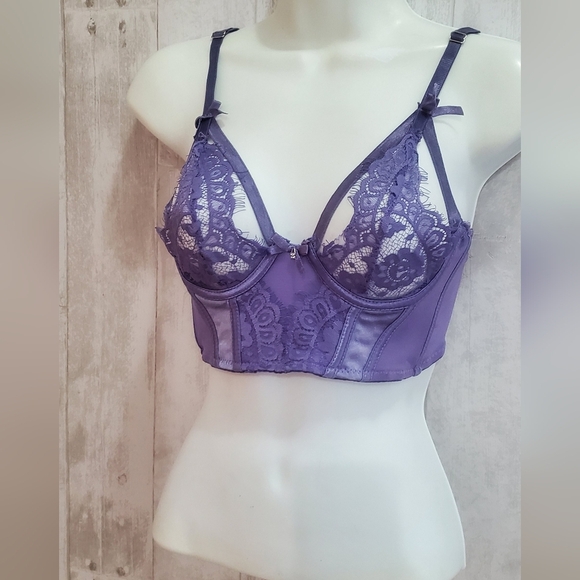 💚5/$25 Purple Lace Bustier Bralette Strappy Lingerie Sexy Bra Top Size Small - Picture 5 of 8